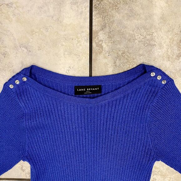 Lane Bryant 3/4 Sleeve Metallic Blue Knit Sweater Top Size 10/12 NWT - Picture 3 of 10